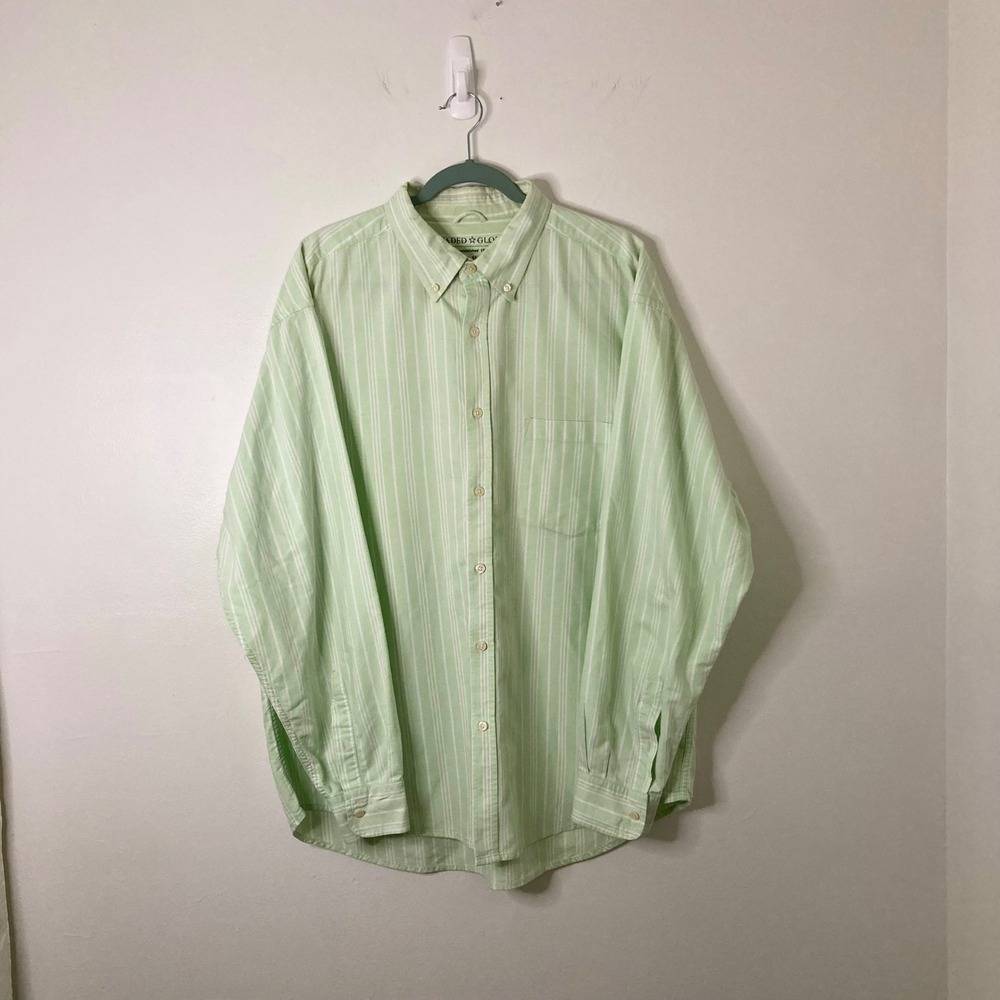 Faded Glory XL Mint Green White Striped Button Down Oxford Shirt 100% Cotton